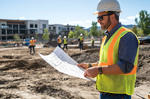 Engineer reviewing concrete site plans